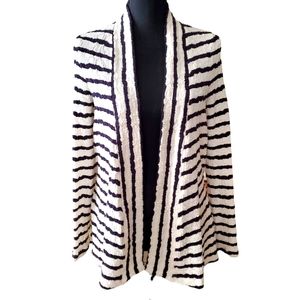 Anthropologie boho lace navy & white striped crinkle knit cardigan